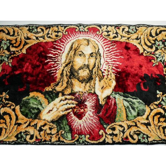 VTG Christian Sacred Heart of Jesus & Angels Tapestry Made in Lebanon 37”x20” - Picture 2 of 12